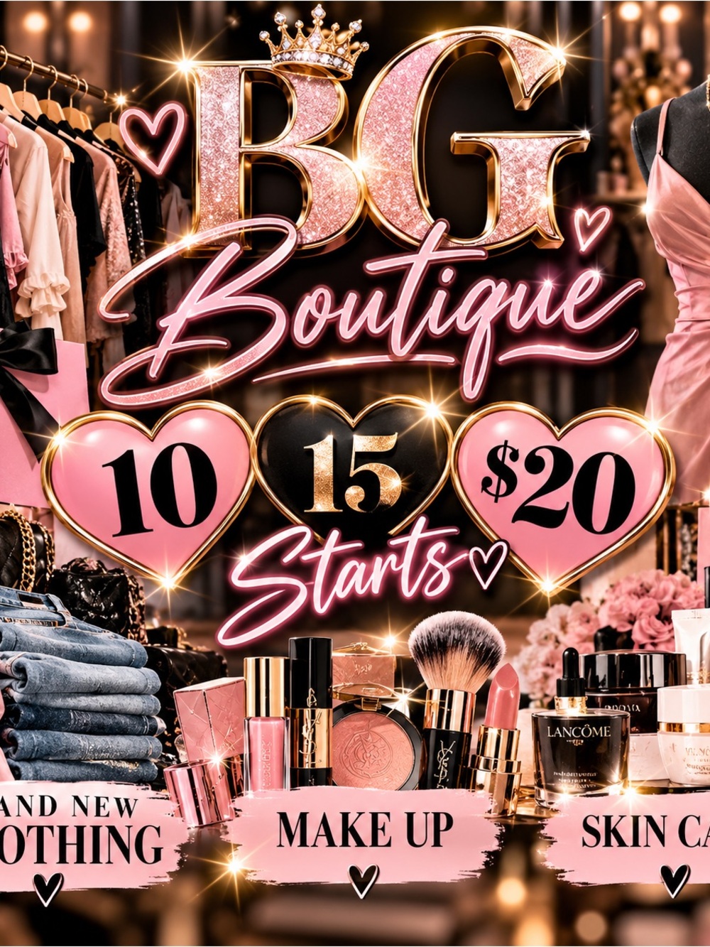 Zenana Outfitters Pink & Black Boutique Makeup Display